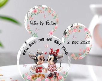 You and Me We Got This Personalized Acrylic Plaque, Mouse Couple Anniversary Crystal Plaque, Cartoon Mouse Floral Sign, Gift for Her dsn9882