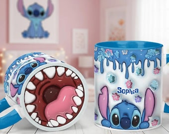 Caneca personalizada com estampa do Stitch Bottom, caneca de café Ohana Monster Hawaii para fãs do filme Stitch, presente para ela ipatusth00302