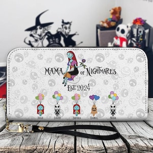 Cartera larga de cuero personalizada "Madre de las Pesadillas" para el Día de la Madre, Cartera "Mamá Monstruosa Sally", Cartera de dibujos animados "Mamá Abuela" ipatujak00026