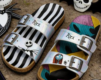 The Christmas's Nightmare Personalized Stripe Sandals, Unisex Skeleton Spooky Sandals ipatujak00756