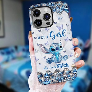 Just A Girl Who Love Stitch Personalized Phone Case for iPhone Samsung, Hawaii Ohana Cartoon Phone Case, Gift for Her, Gift for Fan sth6371