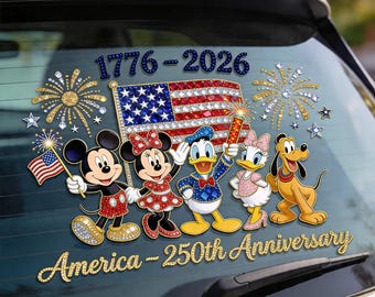 Adesivo comemorativo do 250º aniversário dos EUA com personagens de Mickey Mouse, adesivo mágico dos Estados Unidos da América, decoração da Disneylândia da Liberdade, impressão 2D ipatudsn22229