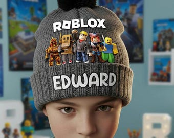 Gorro de lana personalizado para juegos de rol, gorro de invierno tejido con pompón para videojuegos digitales, regalo para niños y niñas ipaturbl00002