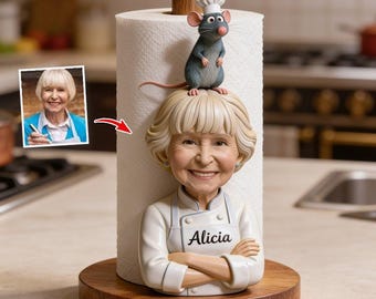 Cooking Mouse Funny Personalized Wooden Paper Towel Stand, Chef Rat Kitchen Paper Holder, Paper Roll Not Included ipatucok00005
