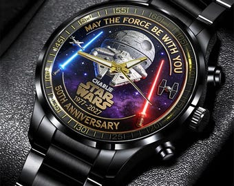 Reloj de pulsera personalizado del 50 aniversario de The Force para amantes de las películas de guerra espacial, reloj de pulsera para fanáticos de la ciencia ficción espacial, May The Force ipatustw00382