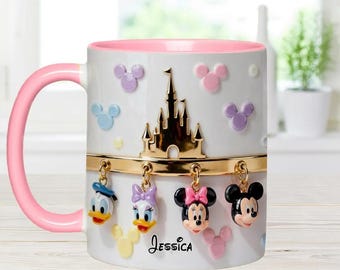 Gepersonaliseerde platte accentmok muis en vrienden, magische Disneyland-mok, cartoon muis keramische mok cadeau voor ventilator, cadeau voor haar