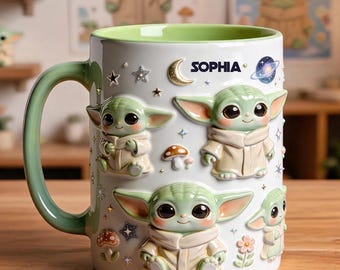 Caneca de cerâmica personalizada com um bebê monstro verde, utensílio para fãs de guerra espacial ipatuyda00046