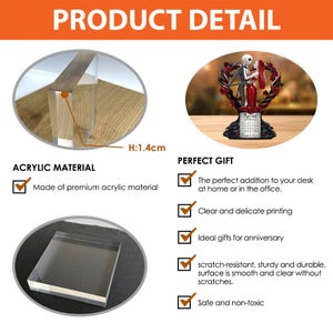 Puede incluir: Imagen de detalle del producto con un bloque acr&iacute;lico y una figura decorativa. El bloque acr&iacute;lico mide 1,4 cm de alto. La figura representa una pareja con un marco en forma de coraz&oacute;n y la palabra "Married".