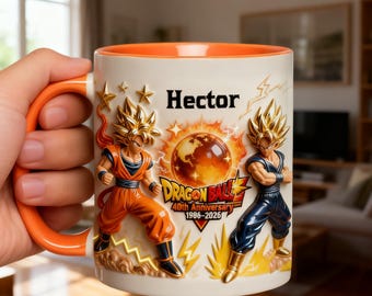 Mug décoratif 2D personnalisé avec boules 40 ans, tasse en céramique pour éventail de dessins animés de dragons, cadeau pour lui, amateur de bandes dessinées japonaises ipatudrb00114
