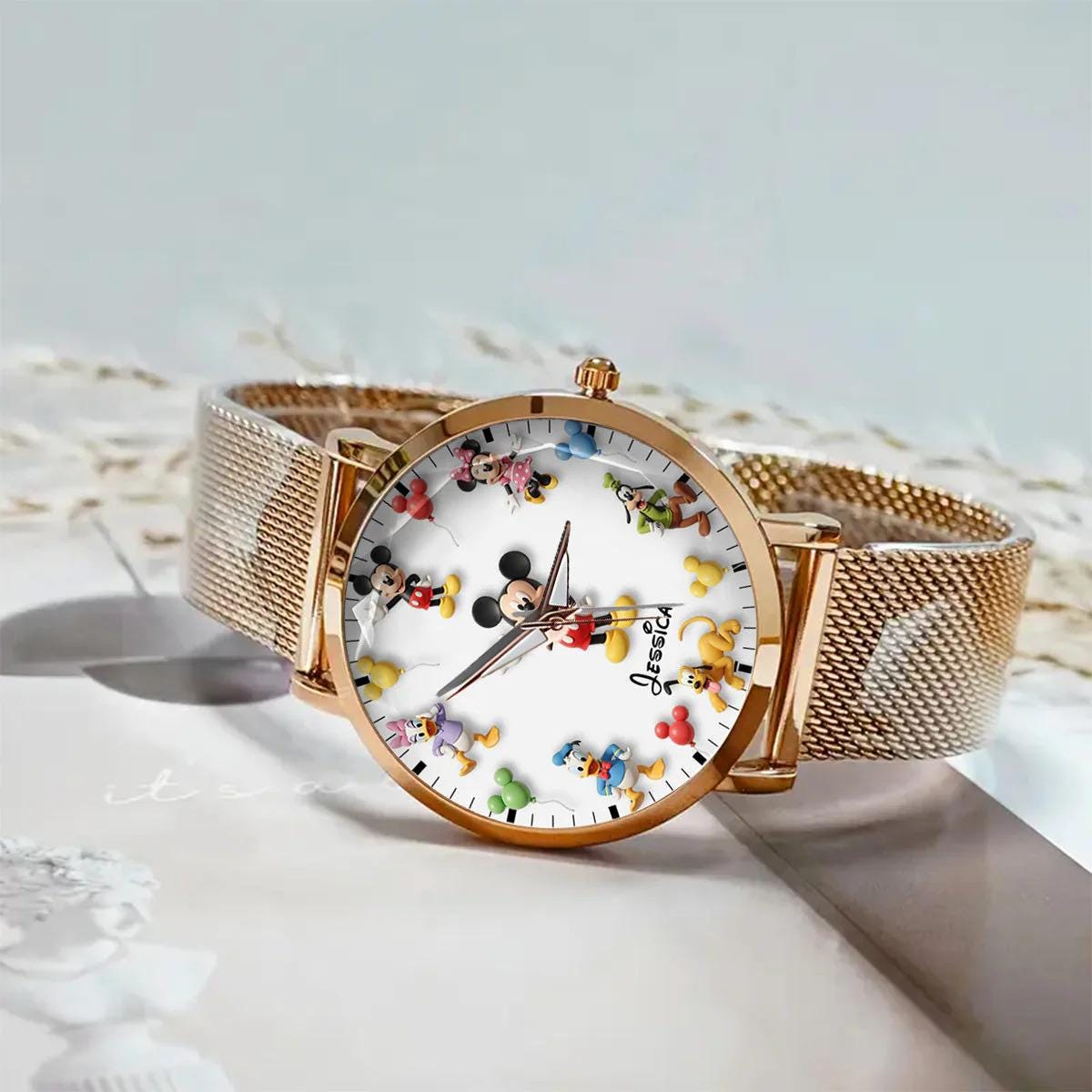 Mouse and Friends Personalized Women Metal Strap Watch 