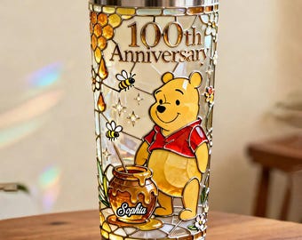 Copo térmico personalizado para o 100º aniversário do Urso Mel, caneca de viagem Urso e Amigos 20oz 30oz, presente para fã do Urso Amarelo ipatudsn21840