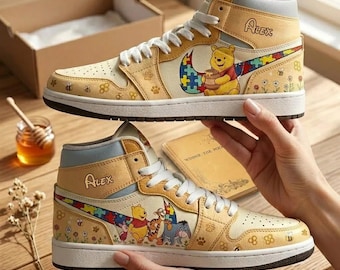 Different Not Less Personalized Autism Awareness Hightop Sneakers, Yellow Honey Bear Autistic Sport Shoes ipatuats00280