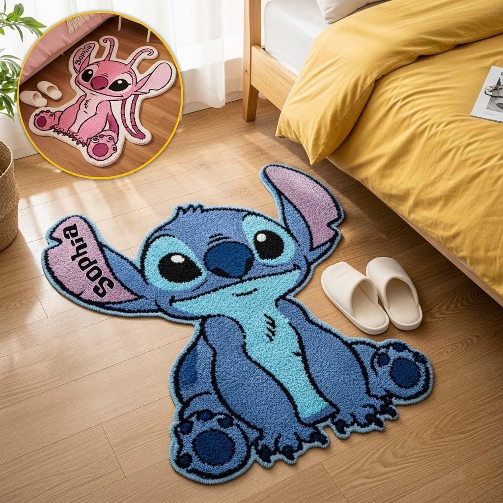 Blue Monster Personalized Non-slip Faux Fur Rug, Ohana Family