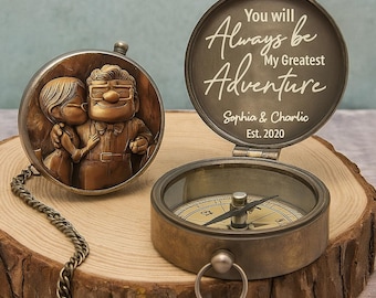 You Are My Greatest Adventure Personalized Vintage Compass for Adventure Camping Lover, Couple Carl Elle Engraved Compass Gift ipatudsn20146