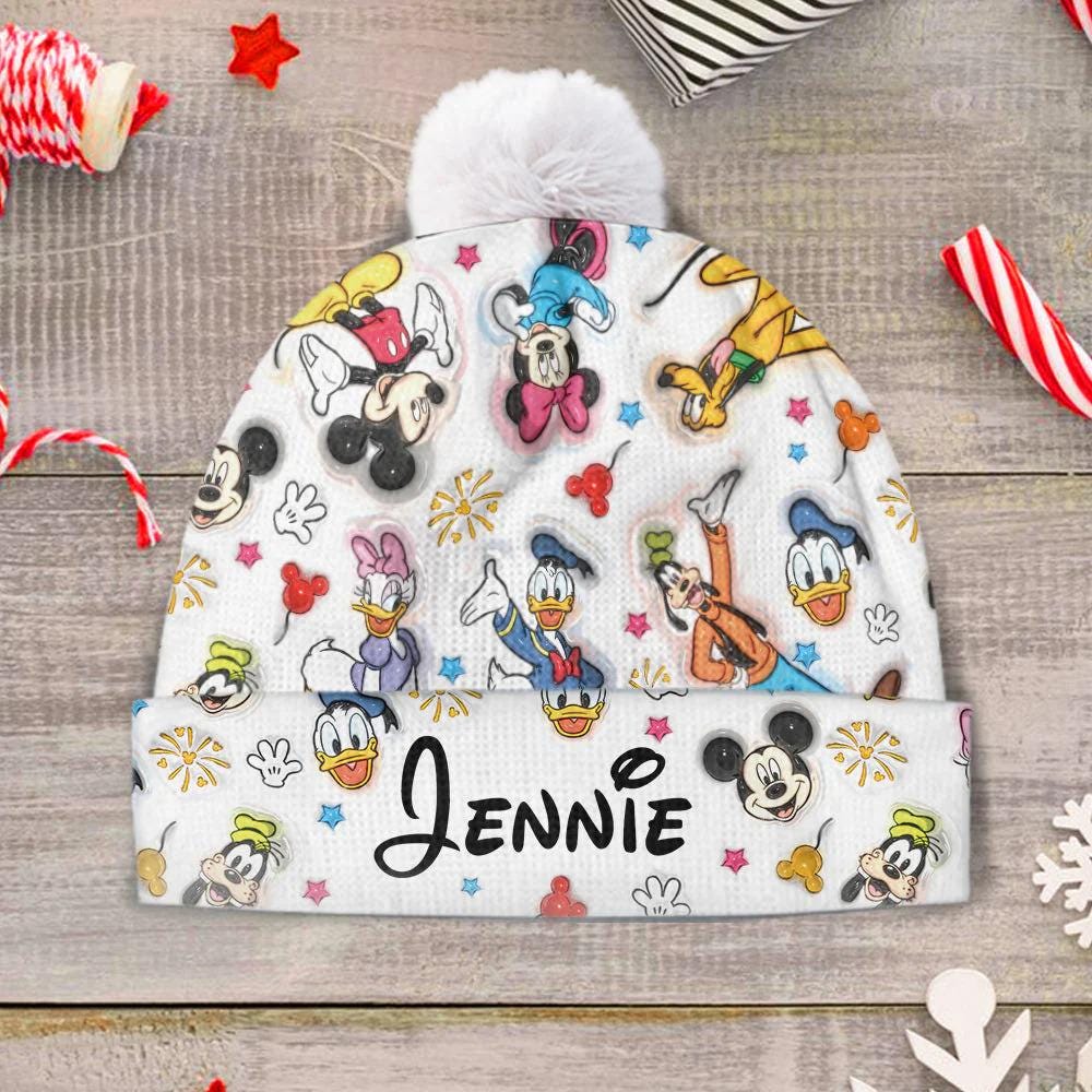 Discover Magical Mouse Personalized Beanie Hat for Kid, Mouse and Friends Knitted Winter Hat with Pompom, Kid Cartoon Beanie for Boy Girl dsn9837