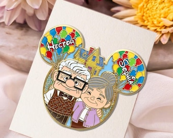 Personalized Carl and Ellie Acrylic Brooch Pin, Matching Up Cartoon Adventure Pin, Old Couple Brooch, Travel Gift ipatudsn20556