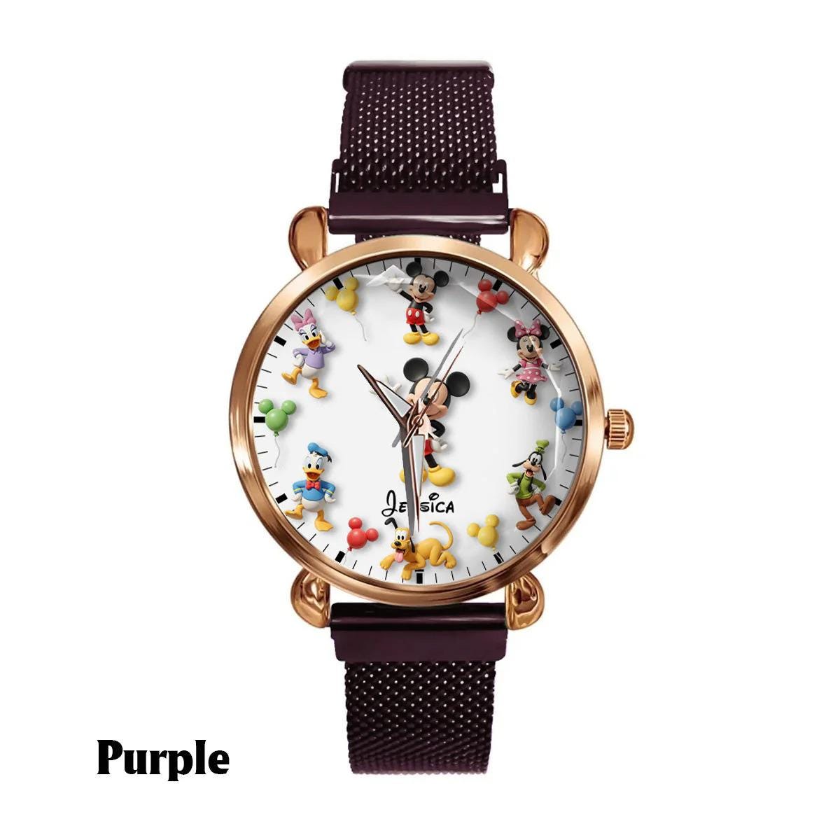 Mouse and Friends Personalized Women Metal Strap Watch, Disneyland