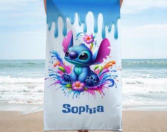Toalla de playa personalizada con diseño de punto, de secado rápido, con diseño de monstruo azul hawaiano, ideal para niños en vacaciones de playa, regalo de viaje sth6014