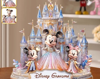 Plaque acrylique personnalisée grand-mère château magique, plaque en cristal rose Meilleure maman de tous les temps, souris, cadeau déco dessin animé pour Nana Gigi ipatudsn20233