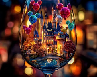 Magical Night Personalized Mouse Wine Glass With Long Stem, Castle With Balloons Red Wine Glass for Party Family Gathering ipatudsn21063