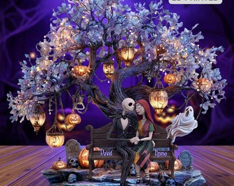 Personalized Jack Sally Acrylic Plaque, Halloween Skeleton Couple Flat Plate, Skulls Under Tree Desk Plaque, Valentine's Gift ipatujak00211