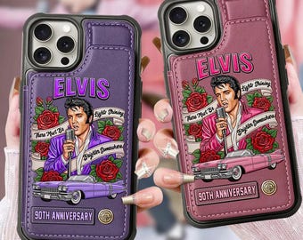 Personalized RocknRoll Leather Wallet Phone Case, Card Slots Rock Legend Phone Cover, Singer 48th Anniversary Day Gift for Fan ipatuelv00004