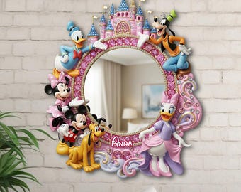 Personalized Magical Castle 2D Wall Hanging Mirror, Mouse Friends Mirror, Flat Print Main Street Decor, Kid Gift, Real Mirror ipatudsn20700