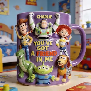 Tazza e sottobicchiere personalizzati con scritta "You've Got A Friend In Me", con design ispirato al nuovo film e ai cartoni animati, regalo per amici ipatutsy00018