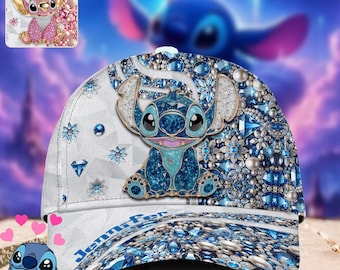 Boné Clássico Monstro de Cristal Personalizado, Boné de Beisebol Monstro Azul e Rosa para Fã de Desenhos Animados, Boné "Ohana Significa Família", Presente para Ela ipatusth00006