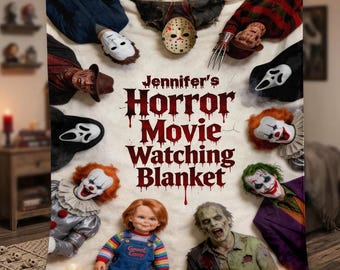 Horror Movie Watching Blanket, Personalized Creepy Character Blanket True Crime Girl Gift ipatuhrr00081