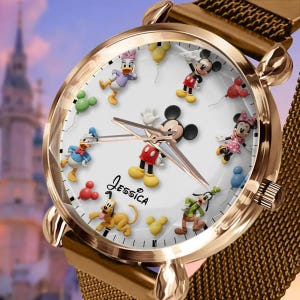 Reloj de pulsera magnético para mujer con correa de metal personalizada de Ratón y sus amigos, ideal para un viaje a Disneyland, ideal para fans de los dibujos animados, regalo para ella ipatudsn20587