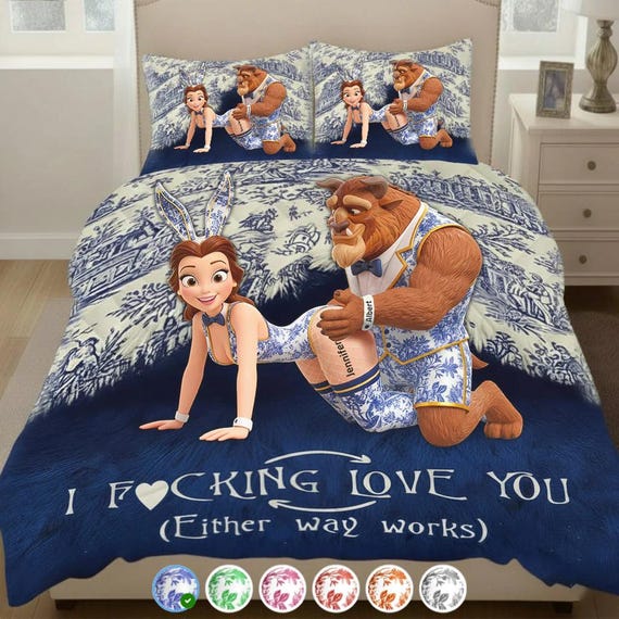 Personalized Toile De Jouy Beauty Beast Couple Quilt Set, Intimate