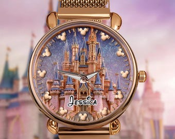 Personalized Castle Women Metal Strap Watch, Disneyland Trip Magnetic Wrist Watch, Cartoon Fan Watch, Cartoon Gift for Her ipatudsn20619