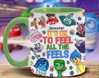 Caneca personalizada "Tudo bem sentir todas as emoções", caneca bicolor para autismo, caneca inspiradora para saúde mental, presente para autista dsn9433