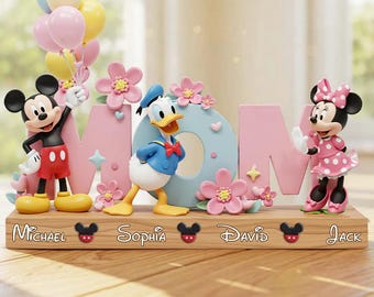 Placa de acrílico personalizada "Mamãe Ratinha", placa de cristal com ratinho e amigos para o Dia das Mães, placa decorativa em tons pastel com desenho animado de mãe (ipatudsn20142)