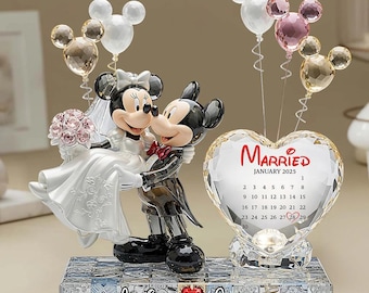 Plaque acrylique personnalisée couple de souris mariés, plaque en cristal d'anniversaire de mariage, décor de date personnalisé, cadeau pour les amoureux ipatudsn20494