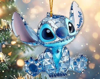 Adorno plano personalizado de monstruo azul, adorno navideño Merry Stitchmas 2025, llavero de dibujos animados Ohana Hawaii, regalo de San Valentín sth6209