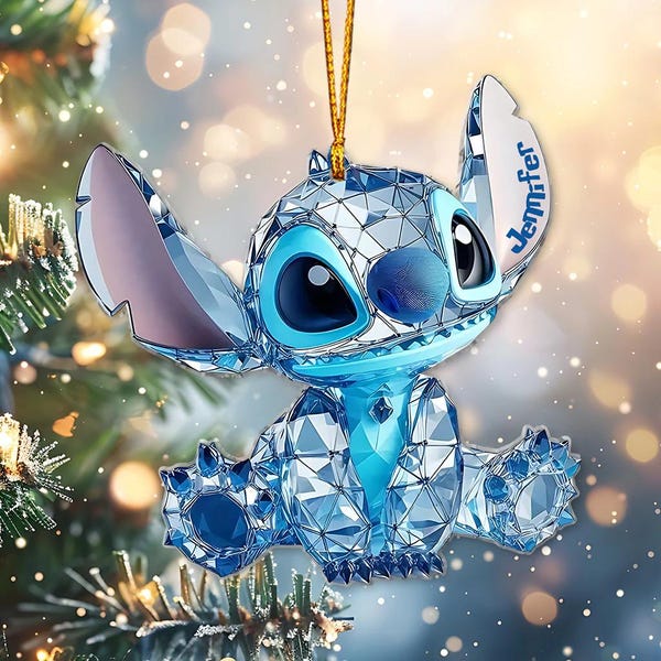 Gepersonaliseerde plat ornament blauw monster, Merry Stitchmas 2025 kerstornament, Ohana Hawaii cartoon sleutelhanger, valentijnscadeau sth6209