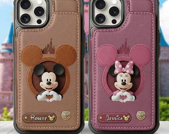 Personalized Magical Mouse Leather Wallet Phone Case, Disneyland Castle Card Slots Phone Cover, Cartoon Phone Gift for Fan ipatudsn20792