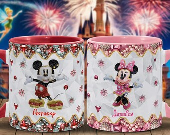 Maus Paar personalisierte Akzent Tasse, Kristall Cartoon zweifarbige Tasse, Reise zum Disneyland Becher, Geschenk für sie, Geschenk für ihn, Valentinstag dsn9909