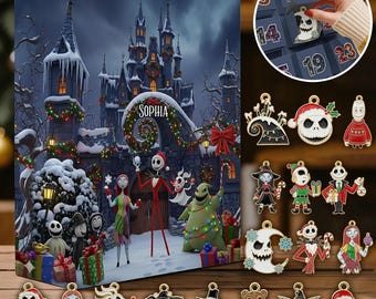 Nightmare Collection Personalized Advent Calendar 2025, Christmas Gothic Skull Horror Gift Box, 24 Flat Ornaments Included ipatujak00299