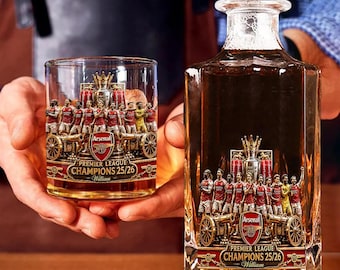 Ensemble personnalisé de carafe à whisky de football Premier League Champions 25/26, cadeau de verre à whisky de fan de football pour lui mari papa ipatusoc00084