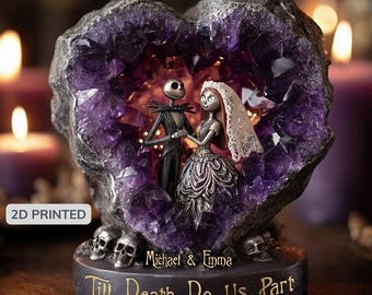 Plaque acrylique personnalisée Jack Sally, assiette plate Till Death Do Us Part Couple, plaque de bureau coeur gothique améthyste cadeau ipatujak00418