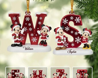 Personalized Christmas Alphabet Flat Ornament, Mouse Couple Initial Letter Ornament, Magical Gift for Friends Family Couple ipatudsn21069