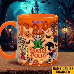 Tre häxor personlig accentmugg, Halloweenhäxmugg för wiccaner, uppblåst häxig filmmugg, Halloweenpresent till henne hcp5019