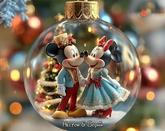 Enfeite de Natal transparente personalizado "Amor Mágico", casal de ratinhos de desenho animado, enfeite plano da Disneyland para presente ipatudsn20916