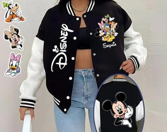 Veste universitaire magique personnalisée pour voyage à Disneyland, veste de baseball souris et ami de dessin animé, veste Letterman ipatudsn21273