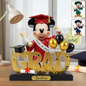 Personalized Mouse Graduation Acrylic Plaque, Happy Grad 2025 Class Crystal Plaque, Cartoon Decor Gift for Friends Coworkers ipatudsn20241