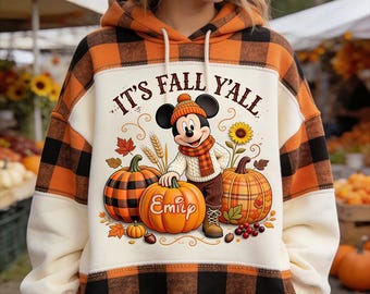 Personalized It's Fall Yall Mouse Hoodie Sweatshirt T-shirt, Spooky Season Plaid Mouse Shirt ipatudsn22585