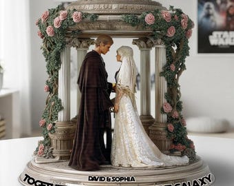 Placa de acrílico personalizada para casal galáctico, placa de cristal com nave espacial Estrela da Morte em guerra para amantes de ficção científica, decoração de mesa com tema de batalha espacial ipatustw00119